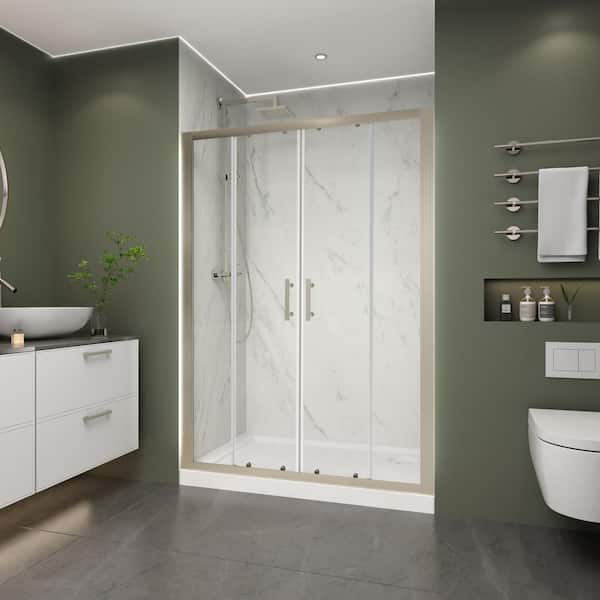 50 in. 54 in. W x 70 in. H Sliding Framed Alcove Shower Door Bath Panel in Nickel Finish with Clear Glass