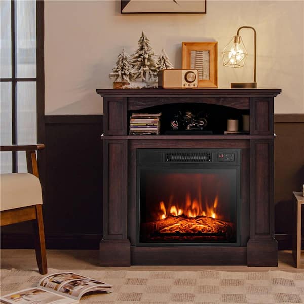 32 in. 1400-Watt Freestanding Electric Fireplace Mantel TV Stand Space Heater with Shelf in Natural