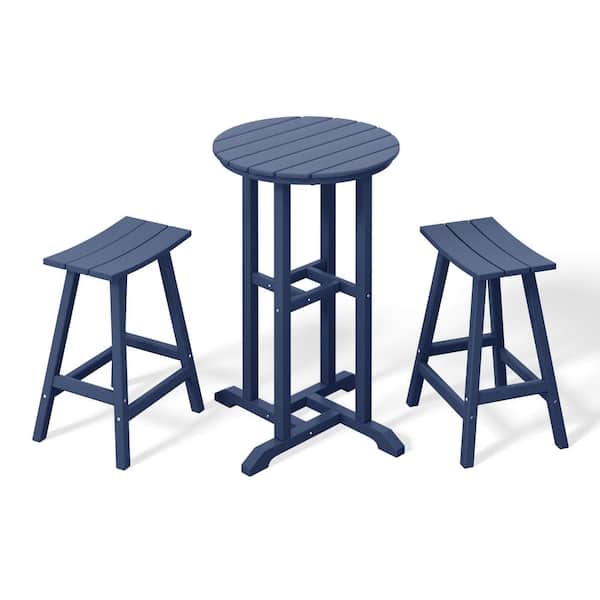 WESTIN OUTDOOR Laguna 3-Piece HDPE Weather Resistant Counter Height Outdoor Patio Bistro Set, Navy Blue