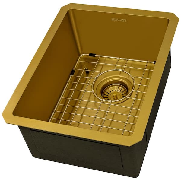 Ruvati Terraza 14 in. Undermount SIngle Bowl 16-Gauge Stainless Steel Bar Prep Kitchen Sink in Matte Gold with Rounded Corners