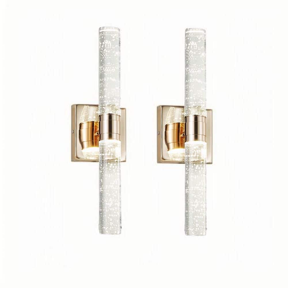 17 in. 2-Light Gold Crystal Wall Sconce, Modern Indoor LED Wall Light with Bubble Crystal for Bathroom, Bedroom price history on PriceWatchPro