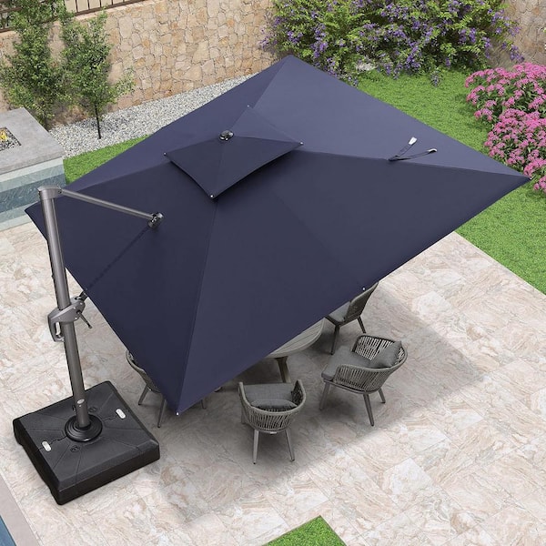11 ft. Square Double Top Outdoor Aluminum 360° Rotation Cantilever Patio Umbralla in Navy Blue