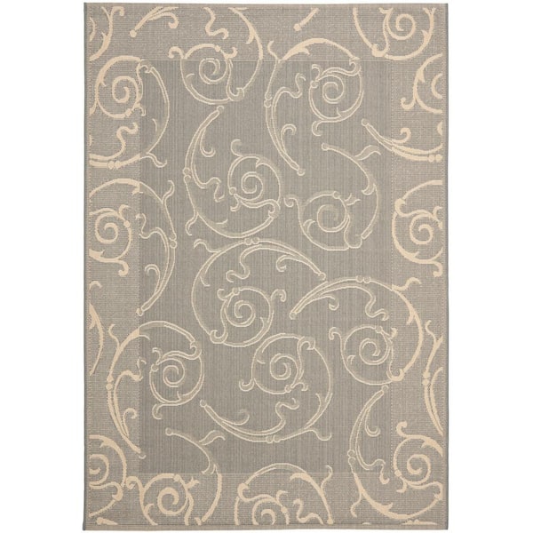 SAFAVIEH Courtyard Gray/Natural 9 ft. x 12 ft. Border Indoor/Outdoor Patio  Area Rug