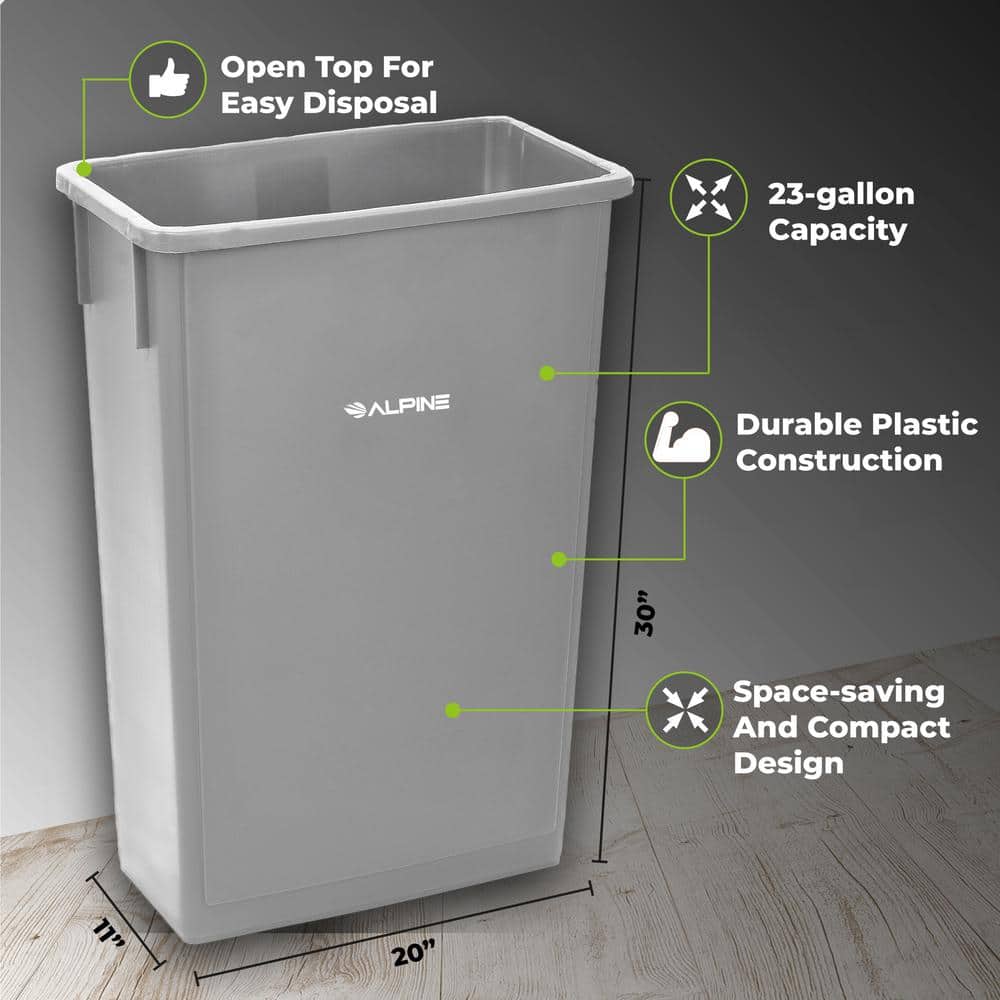 Gray 23 Gallon Plastic Indoor Waste Bin