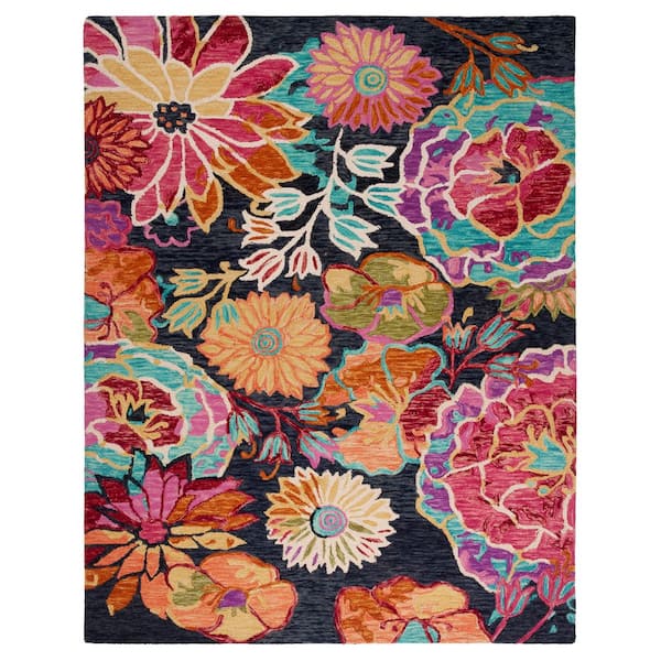 Aspen 10 X 14 Charcoal/Blue Floral Area Rug