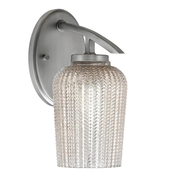 Unbranded Siena 1-Light Graphite Downlight Wall Sconce with Silver Textured Glass Shade
