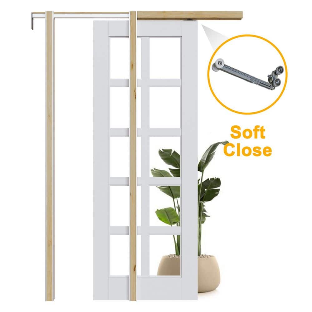 24 in. x 80 in. 10-Lite Clear Glass Primed Solid Core Glass Pocket Door Frame and Hardware Soft Close Included price history on PriceWatchPro