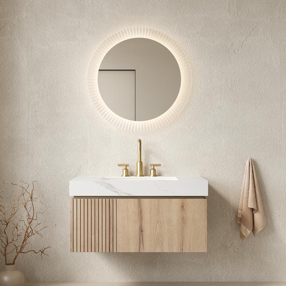 MURI 36 in. Floating Bathroom Vanity with Sink, Carrara White Sintered Stone Top, Ceramic Basin, White Oak Woodgrain price history on PriceWatchPro