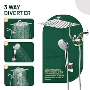 Rainfull 2-in-1 9-Spray Patterns Adjustable Fixed Dual Shower Head with Filter 1.8GPM and Handheld Shower Head in Chrome