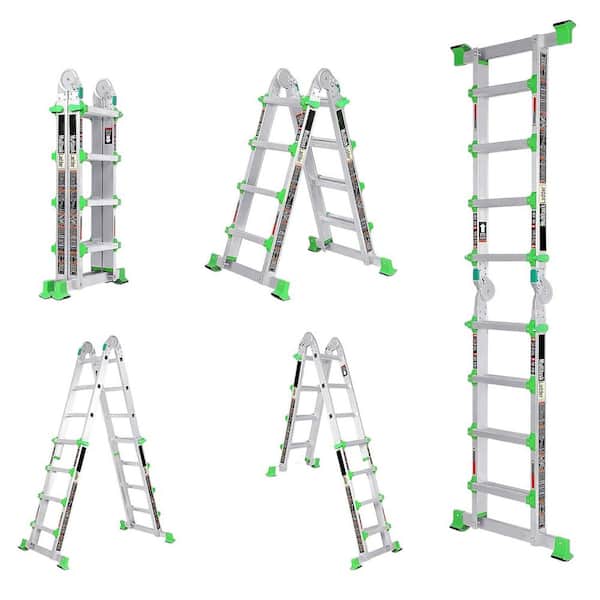 Multi Position Reach 14 ft. Aluminum Adjustable Telescopic Ladder AntiSlip A Frame Compact Folding 330 lbs. LoadCapacity