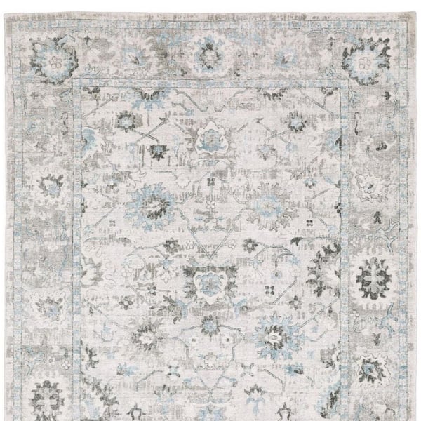 10 ft. x 14 ft. Ivory, Teal Blue Oriental Washable Area Rug