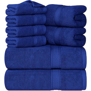 8-Piece Premium Towel w/2 Bath Towels, 2 Hand Towels & 4 Wash Cloths, 600 GSM 100% Cotton Highly Absorbent, Royal Blue