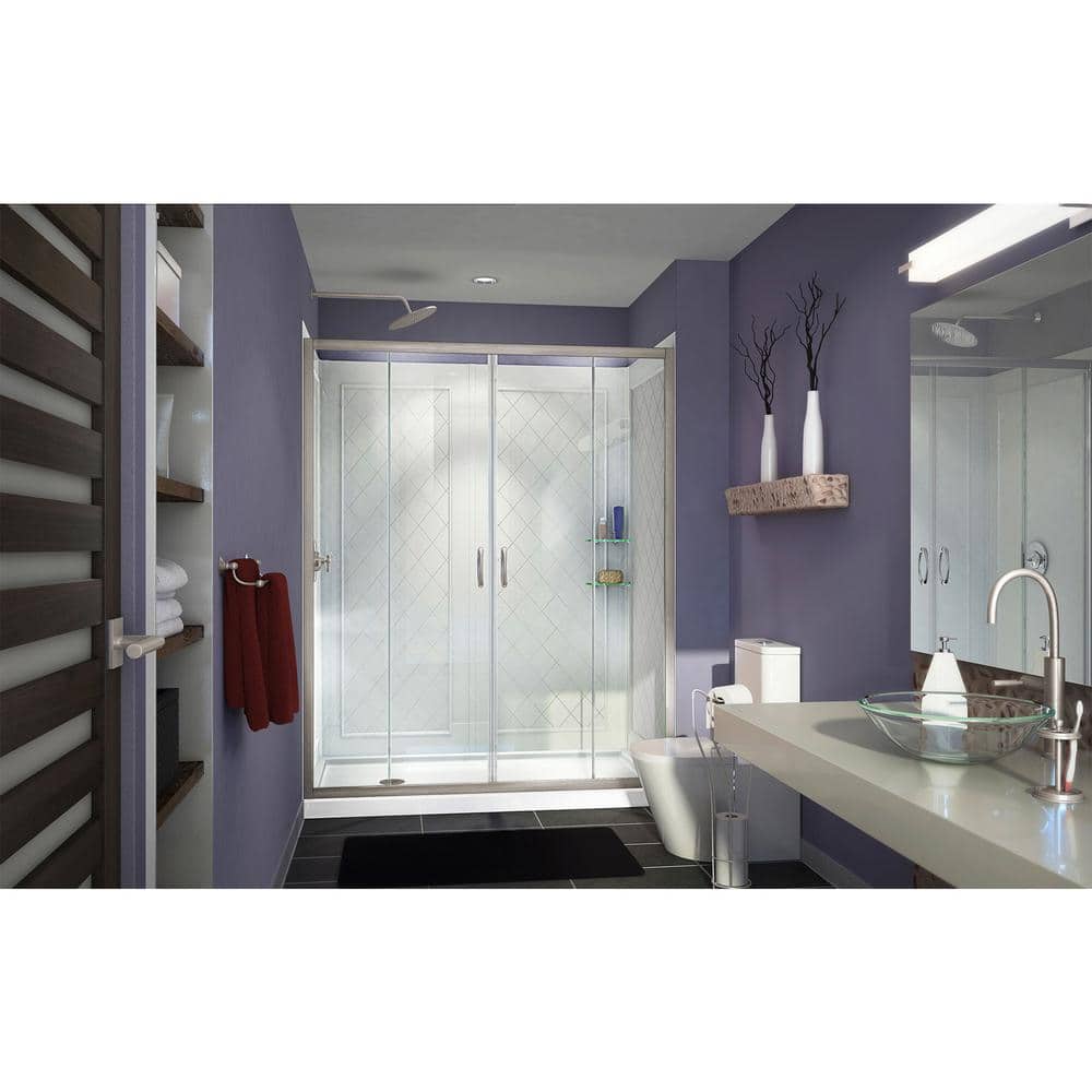 Visions 60" Frameless Clear Glass Sliding Shower Kit with Brushed Nickel Hardware
