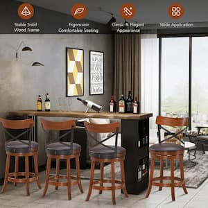 Patio 38.5 in Brown Walnut Bar Dining Bar Chairs with Rubber Wood Legs (Set of 4)