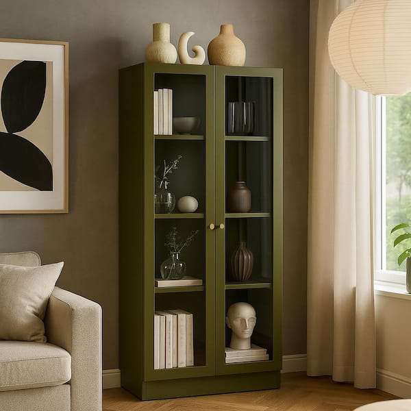 Glamour Home Avice Green 59in. Office Storage Cabinet with 4 Shelves