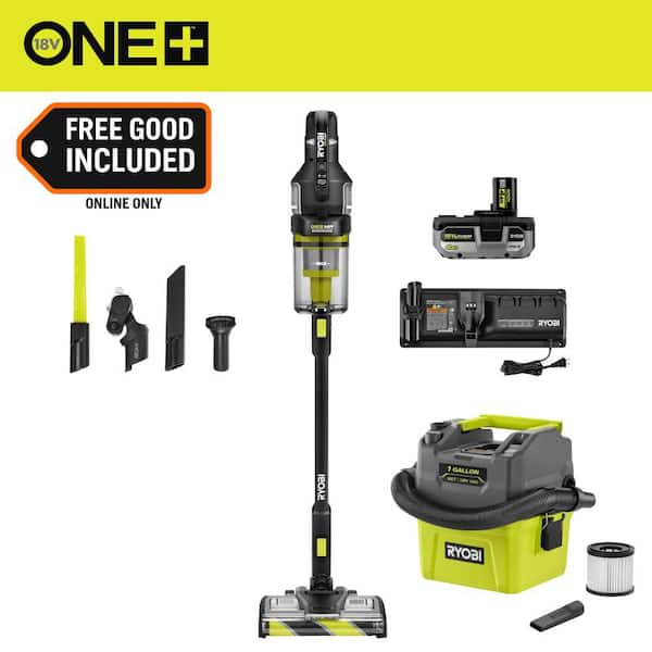 ONE+ HP 18V Cordless Advanced WHISPER Series Stick Vacuum Kit with ONE+ 1 Gallon Wet/Dry Vacuum