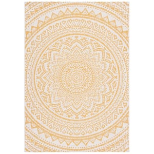 Courtyard Ivory/Gold 7 ft. x 10 ft. Medallion Indoor/Outdoor Patio  Area Rug