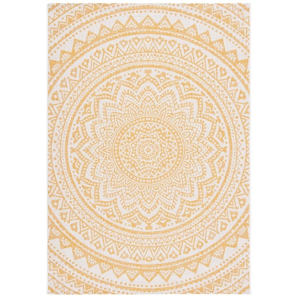 Courtyard Ivory/Gold 8 ft. x 10 ft. Medallion Indoor/Outdoor Area Rug
