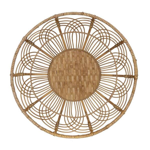 HomeRoots 20 in. Natural Wood Medium Bohemian Bamboo Decorative Wall Basket