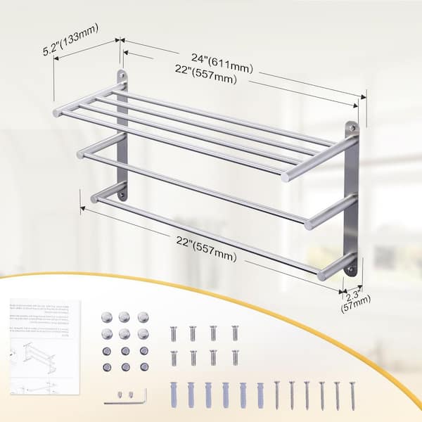 NearMoon Swivel Towel Rack, Thicken SUS304 Stainless Steel 4-Arm Towel Bar, Space Saving Wall Mounted Towel Holder With Hook, Rustproof Swing Out Towel Hanger For Bathroom, Kitchen (Brushed Nickel - View #5