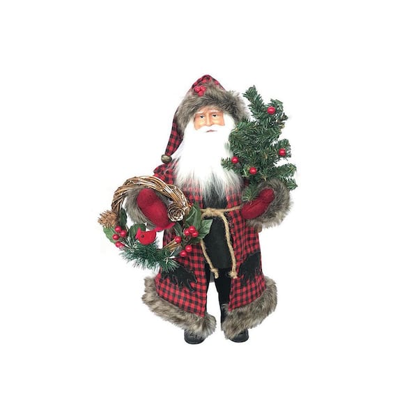 Santa's Workshop 15 in. Plaid Black Bear Claus