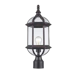 Wentworth 19 in. 1-Light Rust Outdoor Lamp Post Light Fixture with Clear Glass