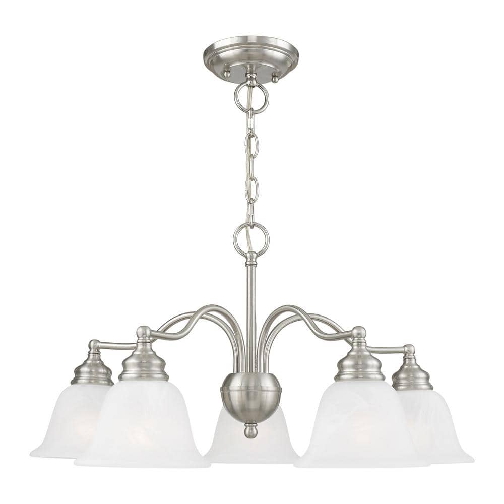 Essex Traditional 5-Light Chandelier in Brushed Nickel with Alabaster Glass