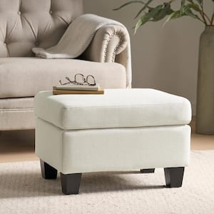 Beige Fabric Rectangle Accent Ottoman with Birch Wood Legs