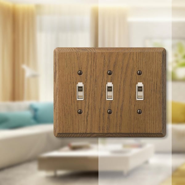 Contemporary 3 Gang Toggle Wood Wall Plate - Medium Oak