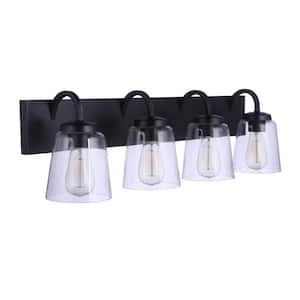 Elsa 31 in. 4-Light Flat Black Finish Vanity Light with Clear Glass Shade