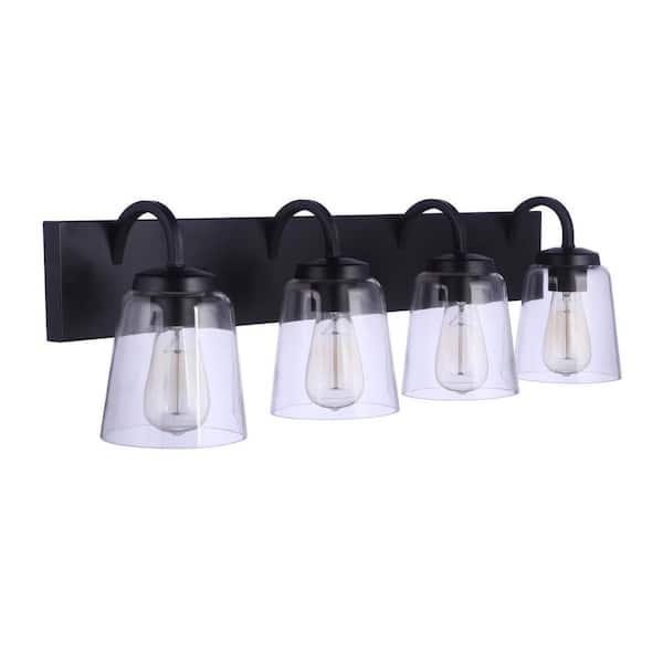 CRAFTMADE Elsa 31 in. 4-Light Flat Black Finish Vanity Light with Clear ...