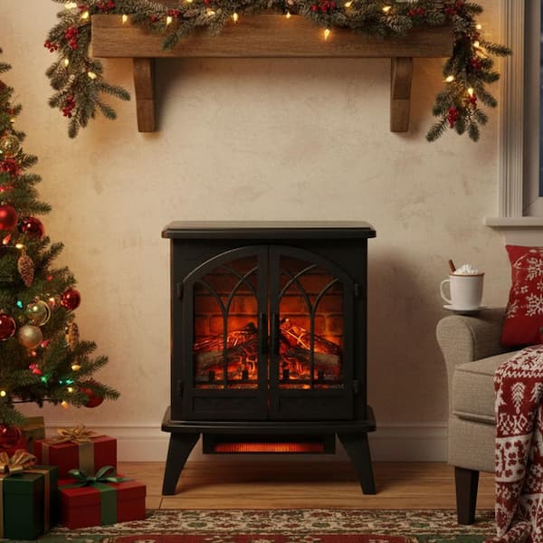 24 in. W 400 sq. ft. 3D Flame Infrared Quartz Electric Stove in Black with Remote Control