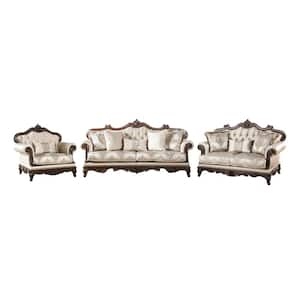 Noel 3-Piece Dark Chery and Beige Polyester Living Room Set