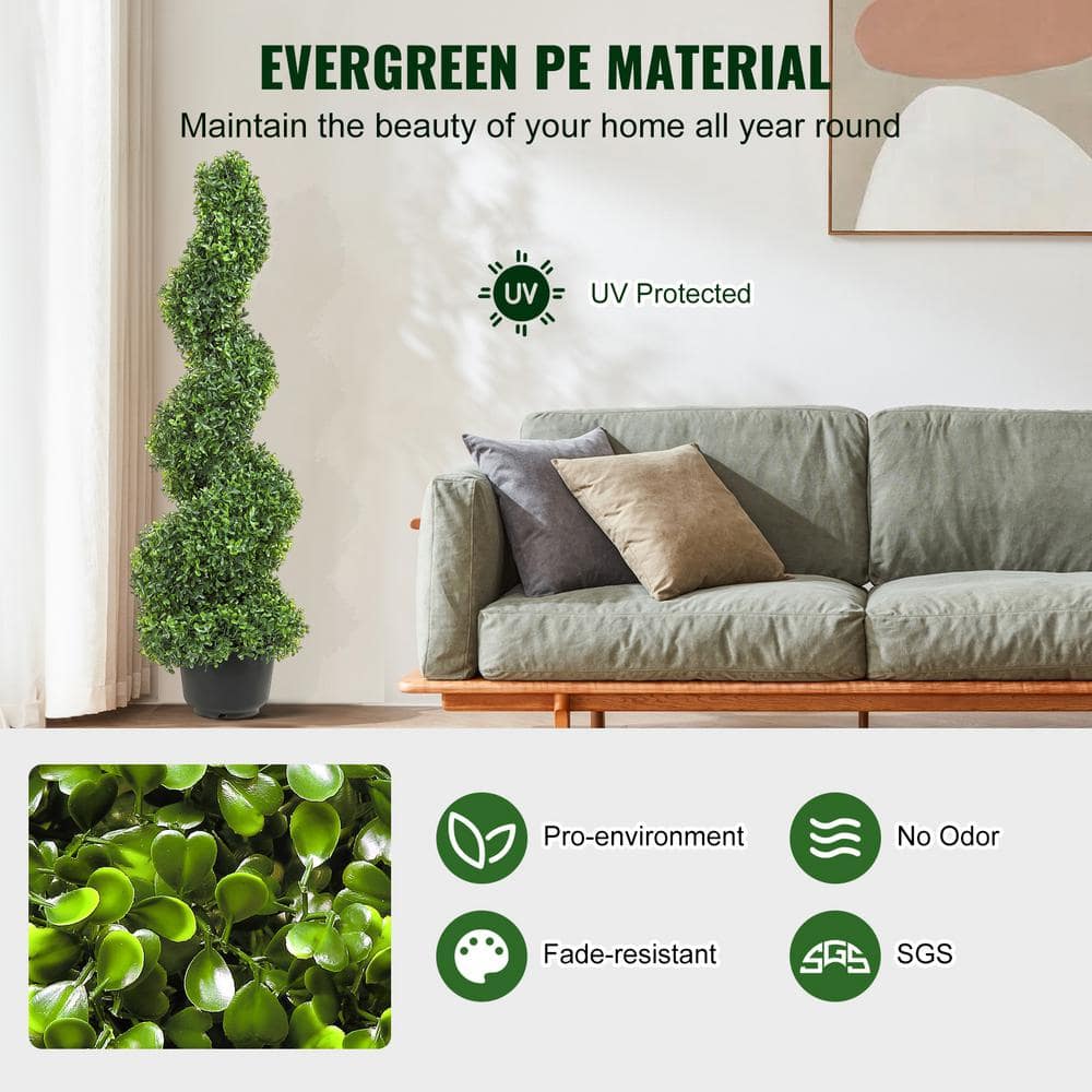 4ft Green Plastic Boxwood Spiral Topiary Set of 2
