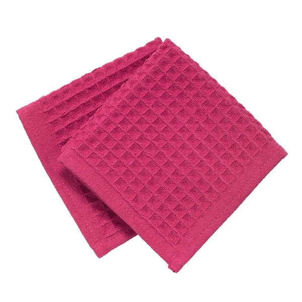 RITZ 12 in. x 12 in. Large Waffle Microfiber Dish Cloth in Pink (2-Pack)