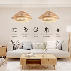 20 in. LED Indoor Coffee Bamboo Ceiling Fan Lights with Remote