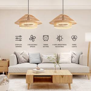 20 in. LED Indoor Coffee Bamboo Ceiling Fan Lights with Remote