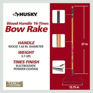 57 in. Wood Handle 16-Tine Bow Rake