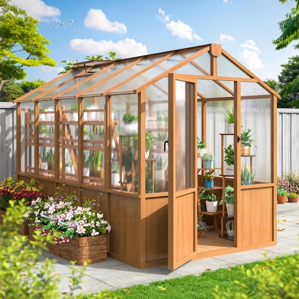 VIWAT 6 ft. W x 10 ft. D Wooden Polycarbonate Greenhouse with