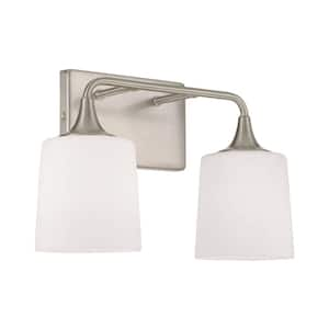 16 in. W x 10.25 in. H 2-Light Vanity Light in Brushed Nickel with Soft White Glass