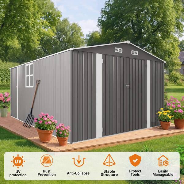10 ft.W x 14 ft.D Outdoor Metal Storage Shed, Tool Shed with 3