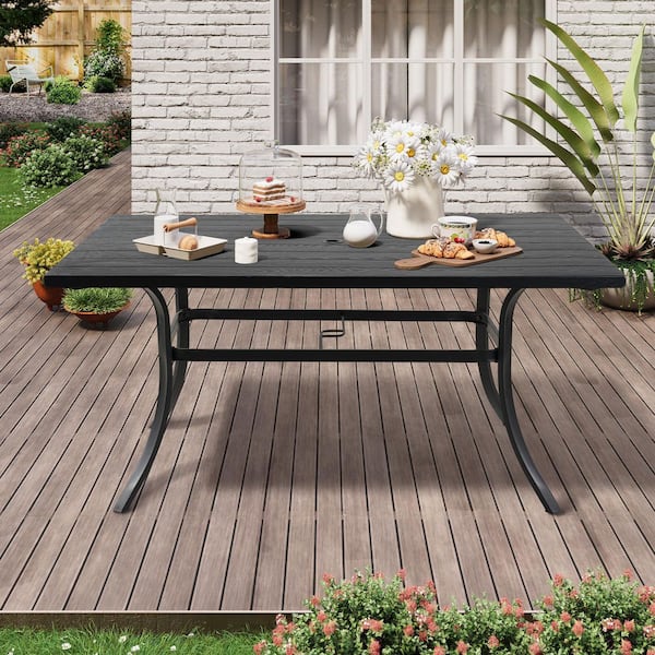 66 in. L x 37 in. W Cast Aluminum Rectangle Outdoor Dining Table Patio Bistro Table with Umbrella Hole