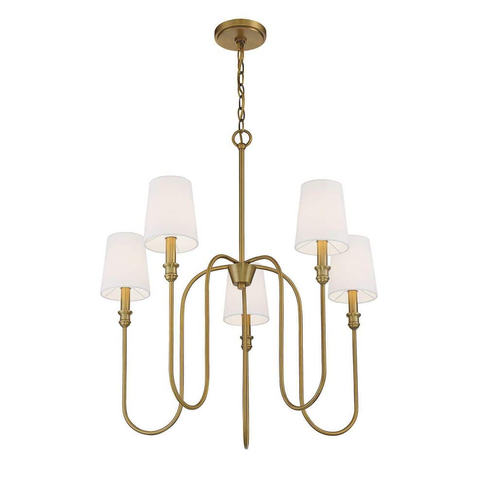 Elegant 5-Light Chandelier in Natural Brass with Adjustable Chain