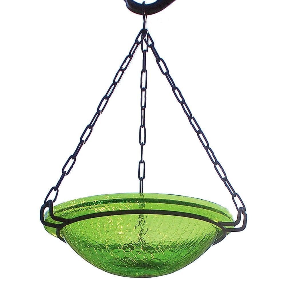 ACHLA DESIGNS 12.5 in. Tall Fern Green Crackle Glass Hanging Birdbath Bowl