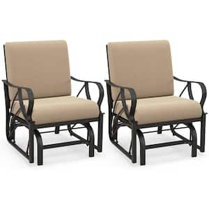2-Pieces Metal Outdoor Rocking Chair with Cushion Heavy-Duty Metal Frame Smooth Glider Tan