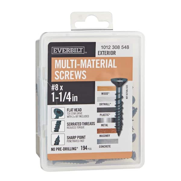 #8 x 1-1/4 in. Black 6-Lobe Torx Drive Exterior Flat Head Multi-Material Screw 1 lbs.-Box (194-Piece)