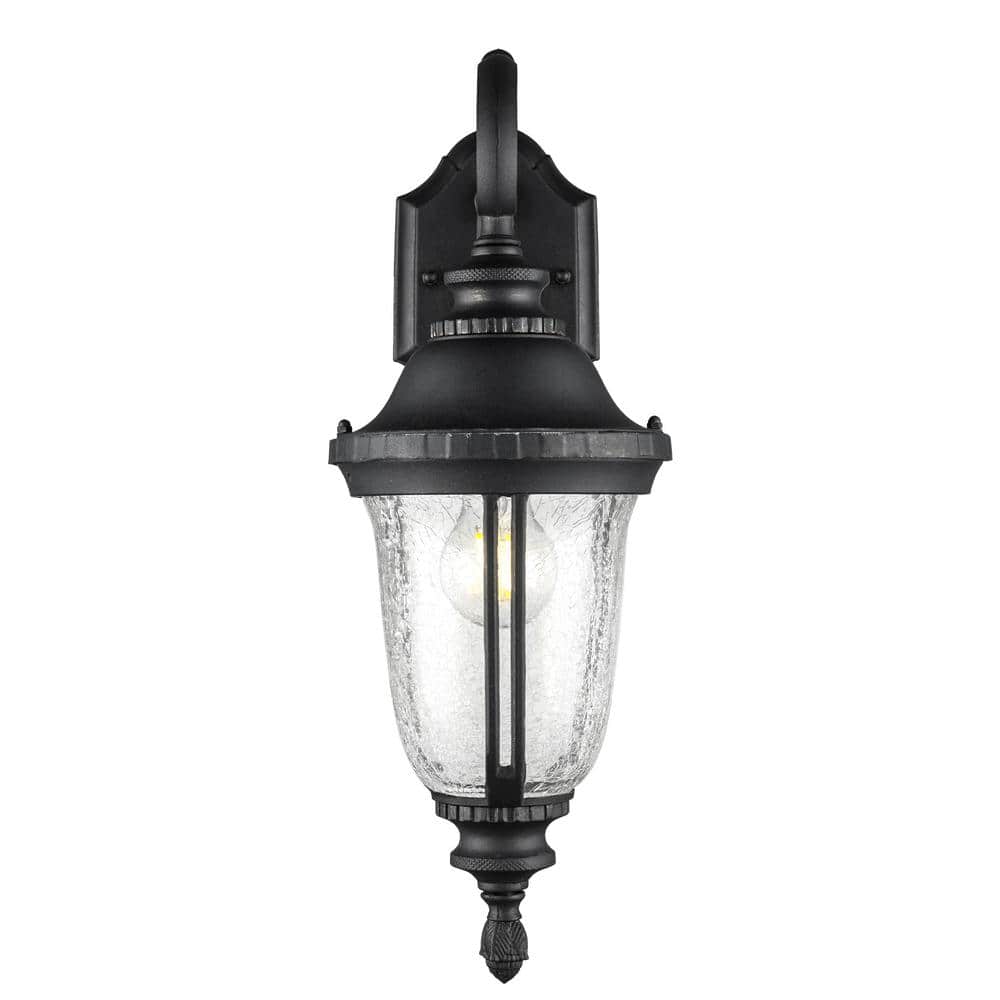 Classic Black Cast Aluminum Lantern with Crackle Glass