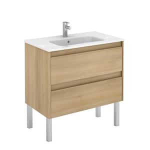 Ambra 31.6 in. W x 18.1 in. D x 32.9 in. H Bathroom Vanity Unit in Nordic Oak with Vanity Top and Basin in White