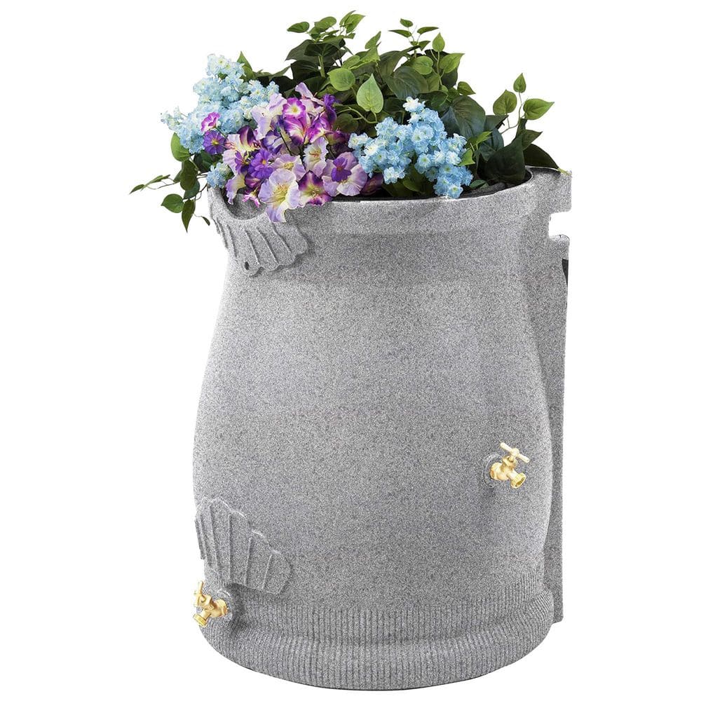 Light Granite 50 Gallon Plastic Rain Barrel with Planter