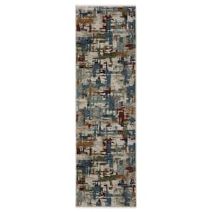 Haven Beige/Multi-Colored 2 ft. x 8 ft. Abstract Psychedelic Polyester Fringed Indoor Runner Area Rug